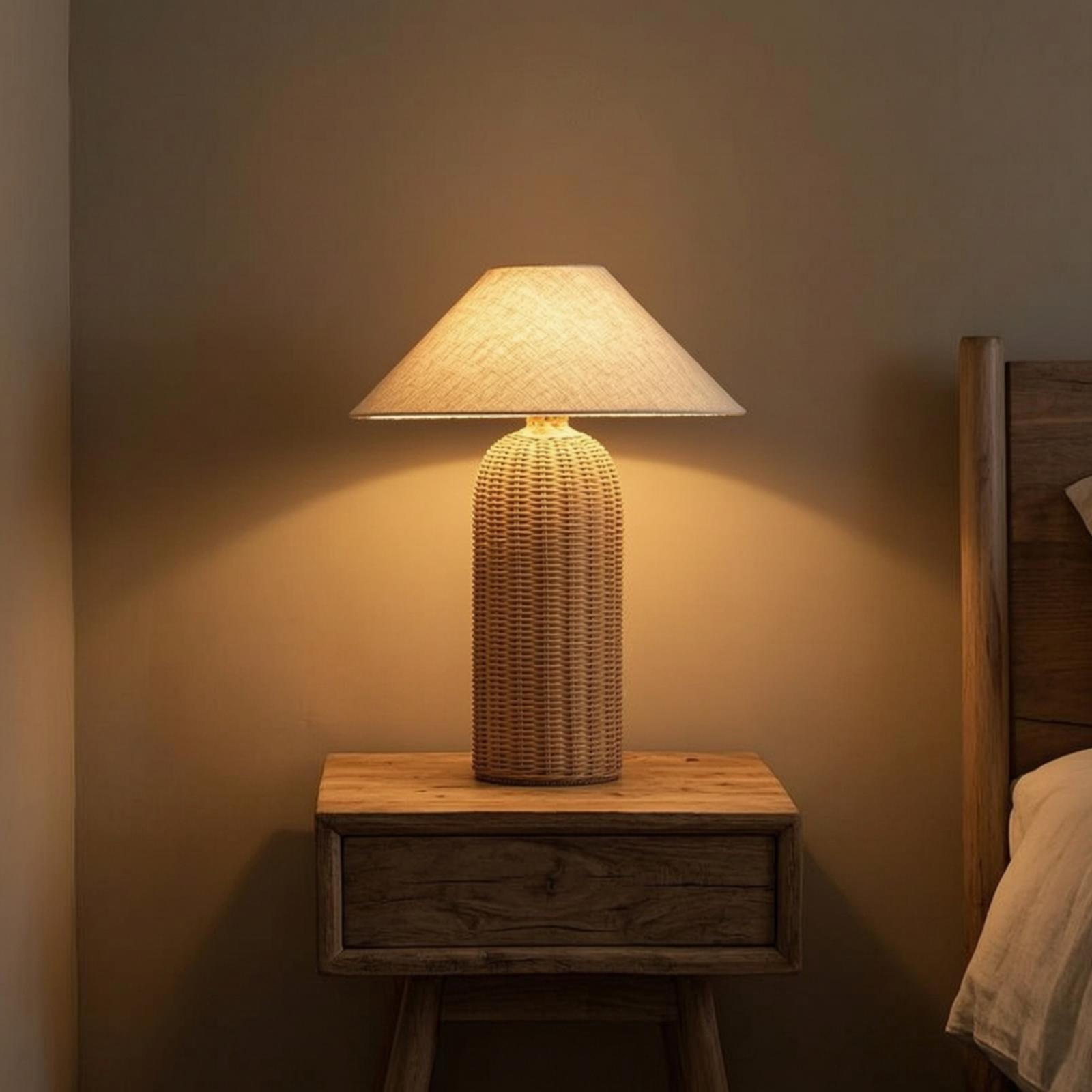 침실 및 거실용 침대 옆 램프, 라탄 베이스 패브릭 갓 - Lighting Decoration Ideas 리뷰 및 가격