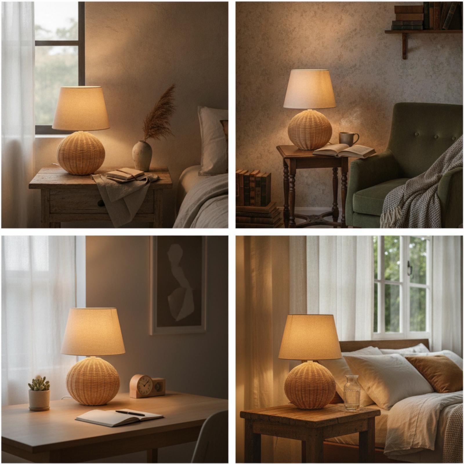 침실 및 거실용 침대 옆 램프, 라탄 베이스 패브릭 갓 - Lighting Decoration Ideas 리뷰 및 가격