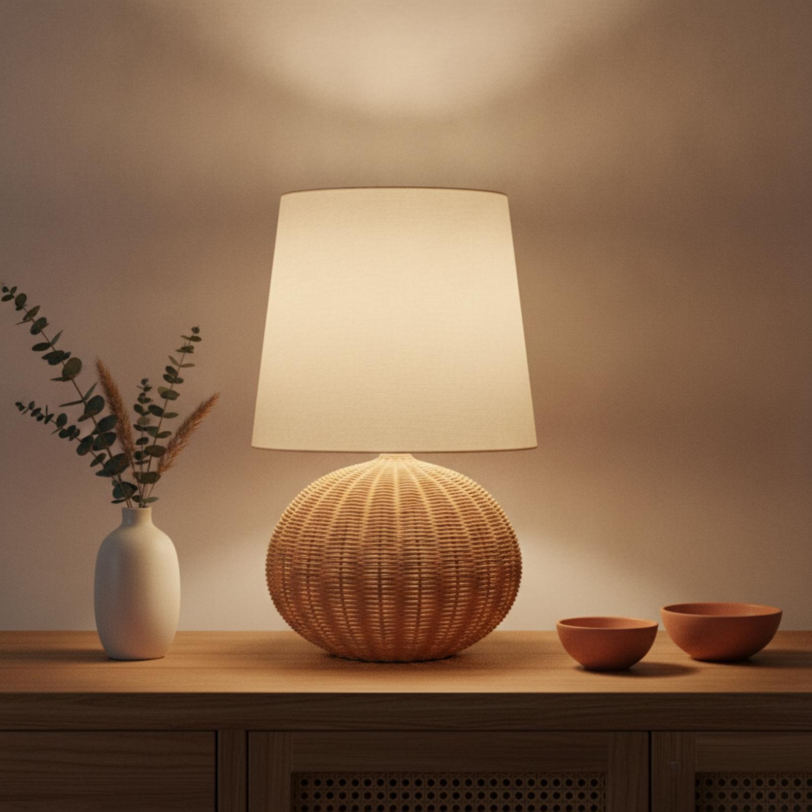 침실 및 거실용 침대 옆 램프, 라탄 베이스 패브릭 갓 - Lighting Decoration Ideas 리뷰 및 가격