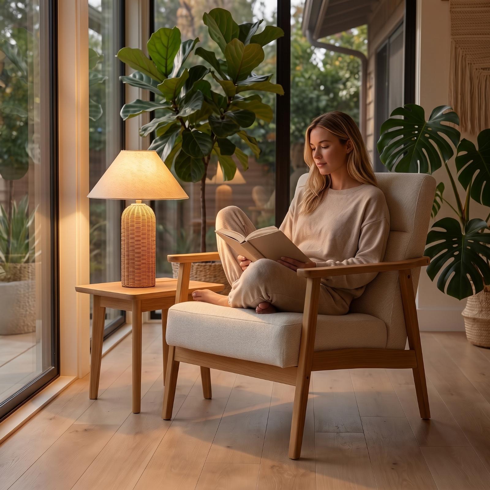 침실 및 거실용 침대 옆 램프, 라탄 베이스 패브릭 갓 - Lighting Decoration Ideas 리뷰 및 가격