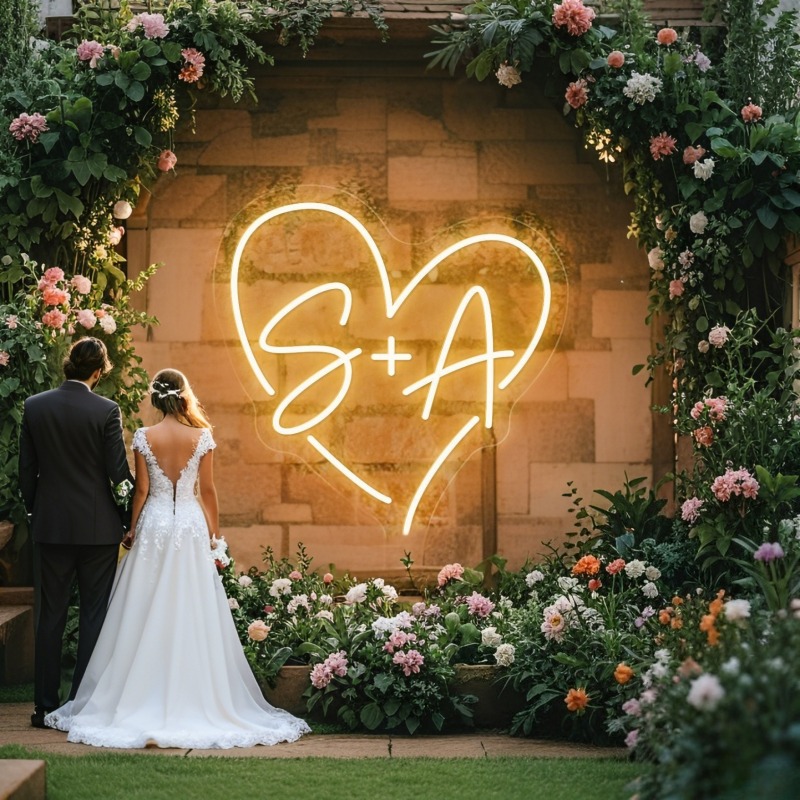 맞춤 이니셜 하트 LED 네온사인, 웨딩 파티 배경 홈 - Lighting Decoration Ideas 리뷰 및 가격